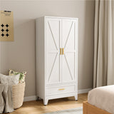 XIOMIOHTRQ Metal Wardrobe Cabinet, 71" Tall Armoire Wardrobe Closet with Drawer, Farmhouse Clothing Storage Cabinet for Bedroom, Laundry (White, 1 Drawer) XIOMIOHTRQ