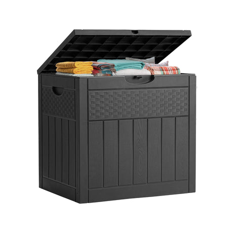 ZYJOYY 33 Gallon Resin Deck Box, Weatherproof Outdoor Storage Box for Patio, Garden, Pool, and Yard, Lockable Waterproof Bin for Tools, Cushions, and Accessories, Black ZYJOYY