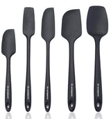 KITCHENLOVE Premium 600°F Heat Resistant 5 Piece Silicone Spatula Set for Baking, Cooking, Mixing - Non-Stick with High Grade S-Iron Steel Core - One Piece Seamless Design - BPA Free (Black) KITCHENLOVE