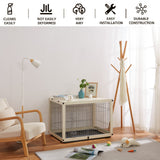 Dog Crate Furniture with Removable Top Cover, Wooden Crate with Tray, Dog Kennel Indoor for Medium/Large Dogs(White, 37.4" L*25.9W*25.8H) Furnipeture