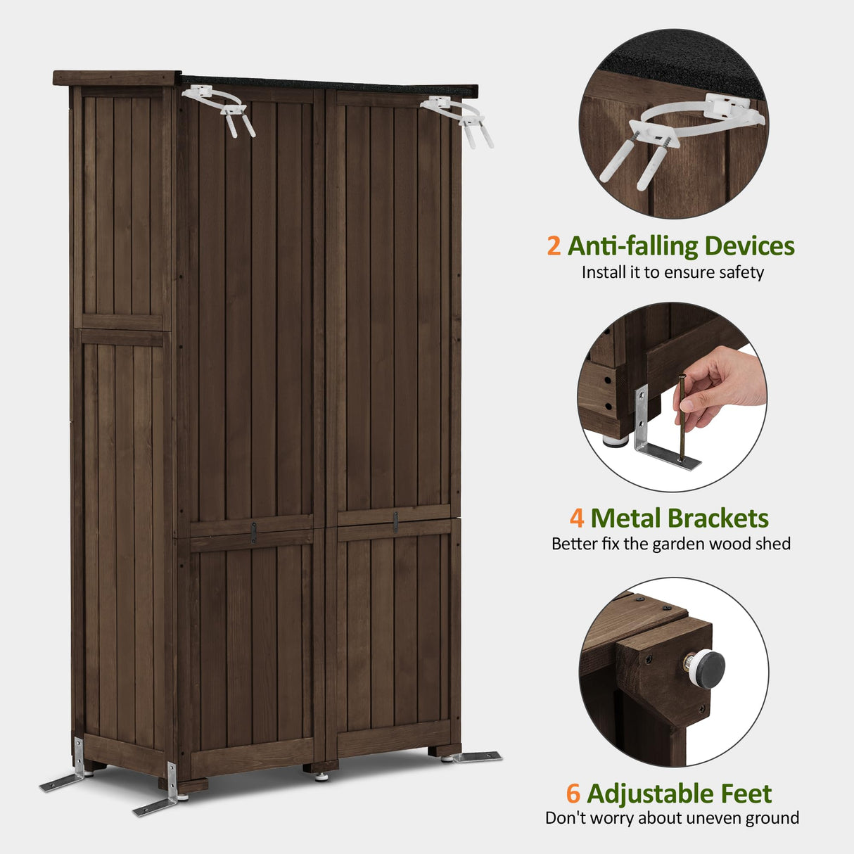 MCombo Outdoor Storage Cabinet, Garden Storage Shed, Outside Vertical Shed with Lockers, Outdoor 63 Inches Wood Tall Cabinet for Yard and Patio 0870 (Brown) MCombo