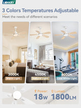 LEDIARY Ceiling Fans with Lights,42 inch Ceiling Fans with Lights and Remote,3CCT,6 Speeds,Reversible DC Motor,Noiseless,Small White Ceiling Fan for Bedroom Farmhouse and Patio,Indoor/Outdoor Use LEDIARY
