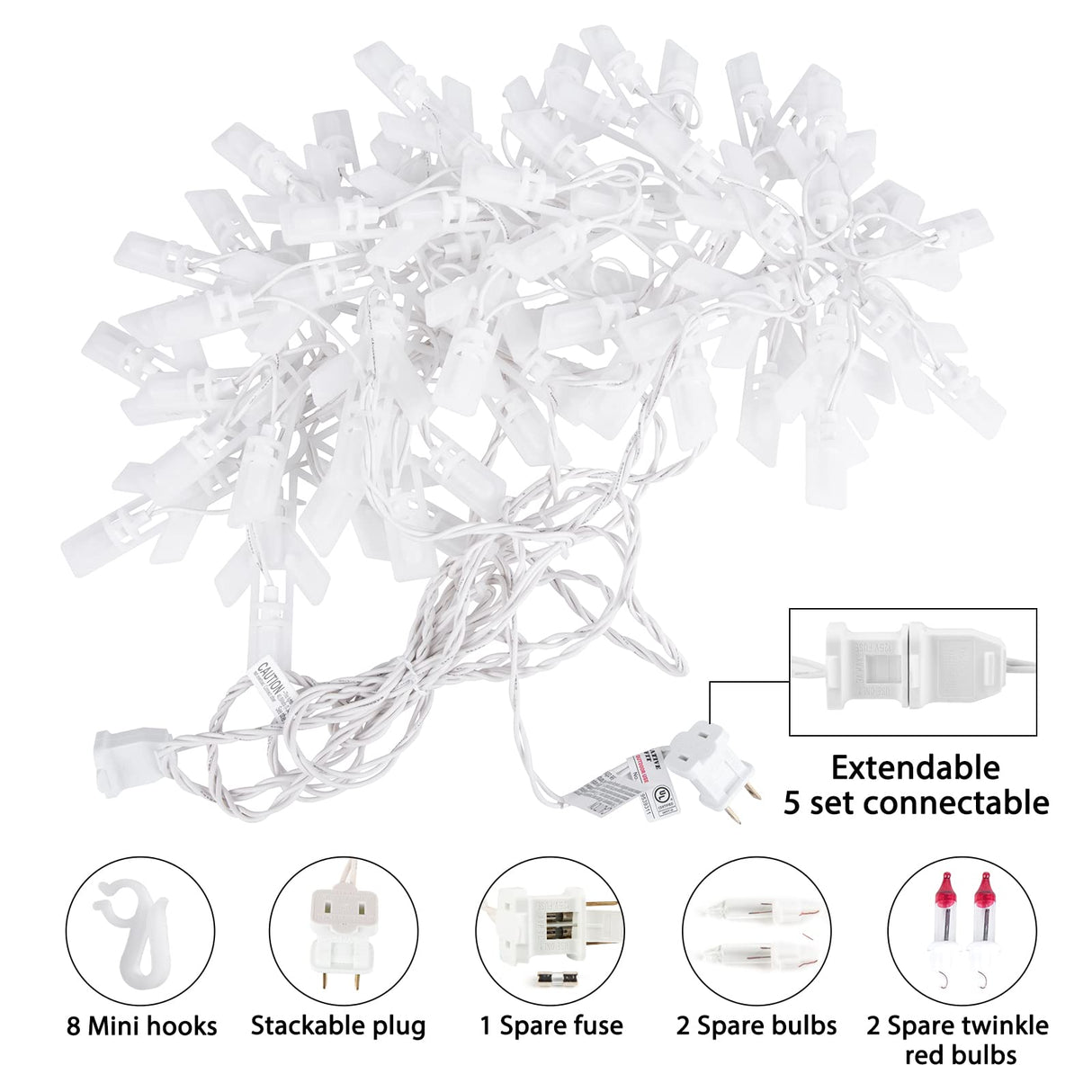 Snowflake Christmas String Lights with 6 Drops - 9ft 100 Mini Bulb Icicle Lights with Hooks, Plug-in Connectable Hanging Lights for Christmas Home Indoor Outdoor Party Wedding Holiday Décor, Clear Minetom