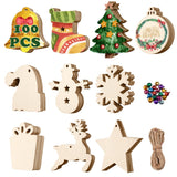 Covacure 100PCS DIY Christmas Crafts - Wooden Christmas Ornaments Unfinished Predrilled Wood Circles for Crafts Centerpieces Holiday Hanging Decorations covacure