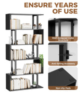 Gadroad 5-Tier Geometric Bookcase,S Shaped Bookshelf, Wood Decorative Storage Shelving, Modern Freestanding Display Shelves, Tall Book Shelf Unit for Living Room Bedroom, Black Gadroad