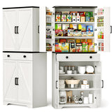 Teekyooly 72" Tall Farmhouse Kitchen Pantry Cabinet, Large Storage Cabinet with 6 Adjustable Shelves, 4 Barn Doors & Drawer for Bathroom, Dining Room, Off White Teekyooly