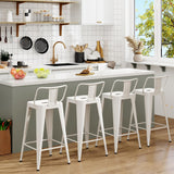 Arlunar home Metal Bar Stools Set of 4 Barstools Indoor/Outdoor Counter Height Bar Stools Bar Chairs with Back 24" Counter Height for Kitchen Island Dining Room (White, 24inch) Arlunar home