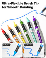 JusArt 30 Colors Acrylic Paint Markers Brush Tip, Water Based Paint Pens with Automatic Ink-Control, Waterproof 1-8mm Flexible Tip Acrylic Markers for Rock Painting, Wood, Fabric, Egg, Art Supplies JusArt