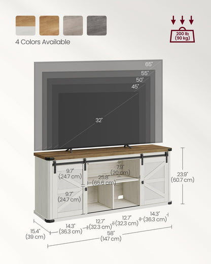 VASAGLE TV Stand for TVs up to 65 Inches, Farmhouse Entertainment Center with Sliding Barn Doors, TV Console Table for Living Room, Rustic White and Honey Brown ULTV324W73