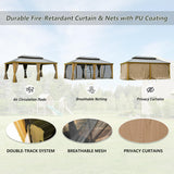 12’ x 20’ Hardtop Gazebo Outdoor Aluminum Wood Grain Gazebos with Galvanized Steel Double Canopy for Patios Deck Backyard,Curtains&Netting by domi outdoor living domi outdoor living