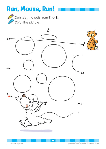 School Zone - Connect the Dots Workbook - 32 Pages, Ages 3 to 5, Preschool, Kindergarten, Dot-to-Dots, Counting, Number Puzzles, Numbers 1-10, Coloring, and More (School Zone Get Ready!™ Book Series)