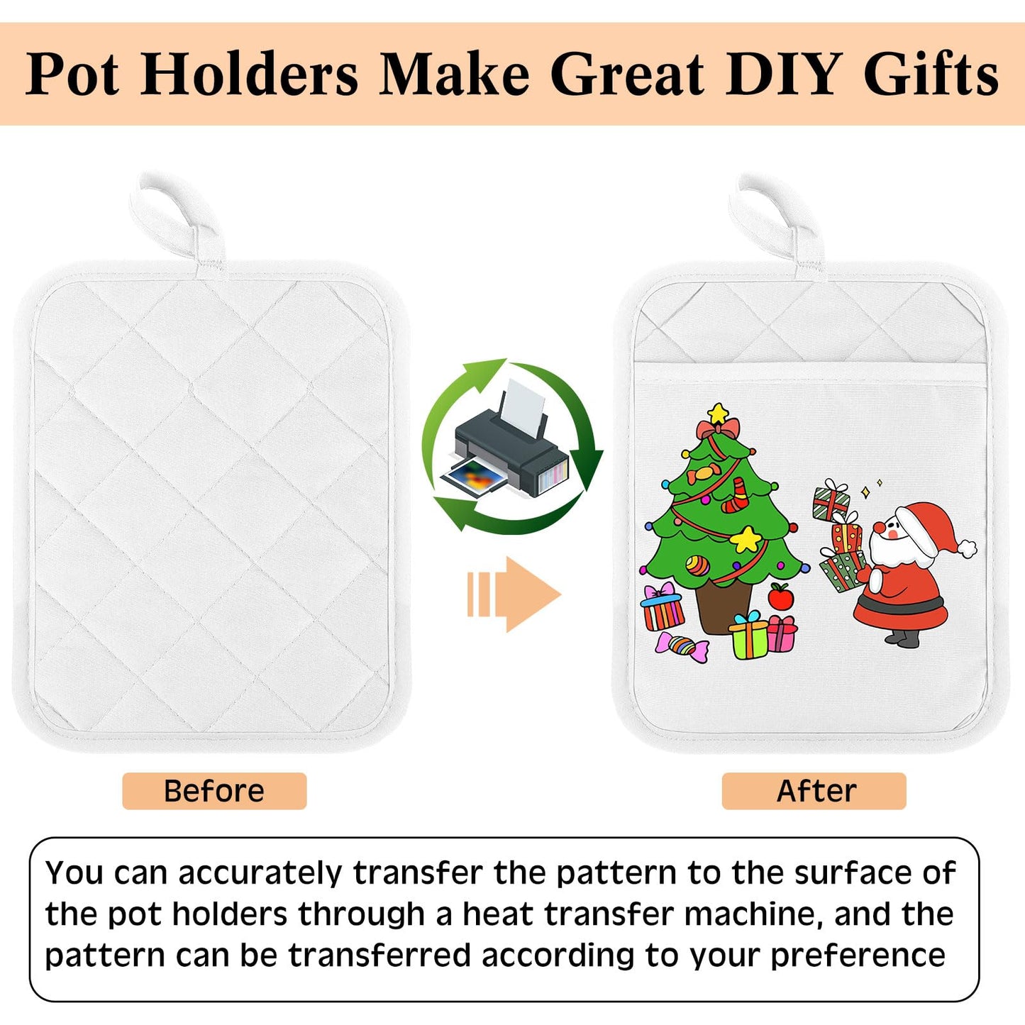 Hoolerry Valentine's Day Pot Holders with Pocket Sublimation Pot Holders Bulk 7x9'' Cotton Pot Holders Oven Pot Holders with Hanging Loops Hot Pot Pads for Kitchen Cook Baking(White,20 Pieces)