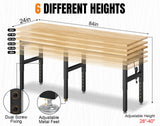MUWOOD 84” Adjustable Height Workbench, 5000 LBS Heavy Duty Table Rubber Wood Workstation with Power Outlet & Pegboard for Garage, Office, Workshop, Home,Commercial MUWOOD