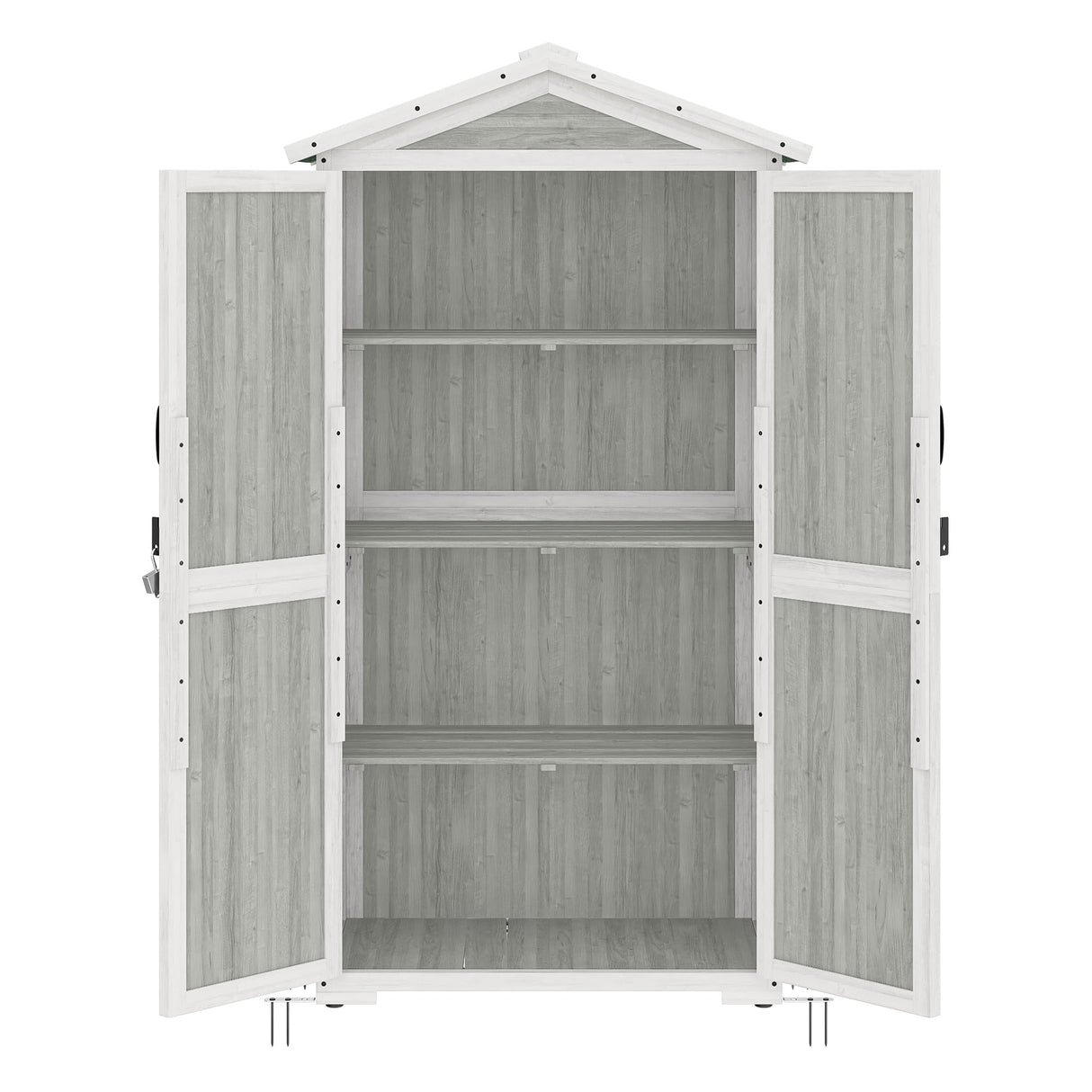 BELLEZE Outdoor Storage Cabinet with 4 Removeable Shelves, Wooden Garden Tall Storage Shed Lockable Tool Storage Cabinet with Waterproof Roof, Outside Tool Shed for Patio Lawn Yard Backyard - Gray BELLEZE
