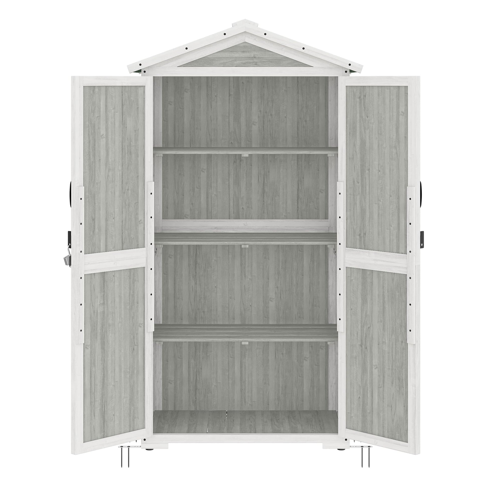 BELLEZE Outdoor Storage Cabinet with 4 Removeable Shelves, Wooden Garden Tall Storage Shed Lockable Tool Storage Cabinet with Waterproof Roof, Outside Tool Shed for Patio Lawn Yard Backyard - - WoodArtSupply