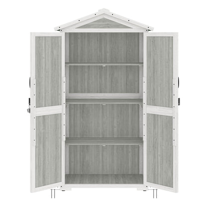 BELLEZE Outdoor Storage Cabinet with 4 Removeable Shelves, Wooden Garden Tall Storage Shed Lockable Tool Storage Cabinet with Waterproof Roof, Outside Tool Shed for Patio Lawn Yard Backyard - - WoodArtSupply