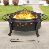 Panovue 36 Inch Fire Pit with 2 Loops,Crossweave Wood Burning Fire Pits for Outside,with Spark Screen,Fire Poker,Round Outdoor Firepit for Patio,Yard,Garden,Camping,Bonfire,Black Panovue