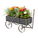 Shine Company Decorative Buckboard Wagon Garden Planter, Wooden Wagon Yard Décor for Outdoor Plants, Gray Shine Company