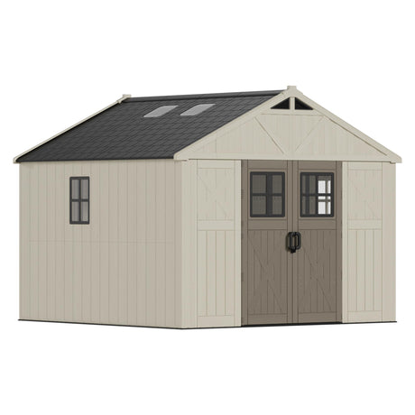 Devoko 10 x 10 FT Plastic Outdoor Storage Shed with Windows, Resin Tools Shed with Floor Large Storage Garden Shed for Patio,Garden, Backyard, Lawn, Beige Devoko