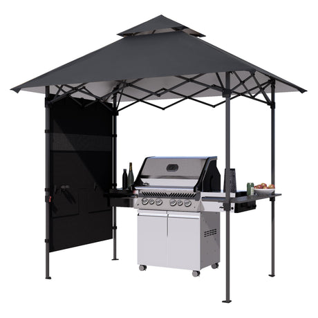 ABCCANOPY 8'x 5' Foldable Grill Gazebo Canopy - Outdoor BBQ Gazebo Shelter with LED Light and Pouch, Patio Canopy Tent for Barbecue and Picnic (Dark Gray) ABCCANOPY
