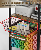 Queension Craft Cart with Wheels Compatible with Cricut Machines, Craft Organization and Storage Stand with Craft Table for Cricut Accessories, Rolling Storage Cart with 24 Vinyl Roll Hollers，Black Queension