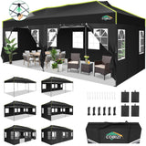 COBIZI 10x20 Pop Up Canopy Tent with 6 Removable Sidewalls, One Push Party Tent Outdoor Waterproof Event Canopy with Air Vent for Parties Commercial Wedding, 3 Height, Carry Bag, Sandbag, Black COBIZI