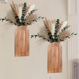 Set of 2 Wooden Vases with Pampas Grass and Eucalyptus – Boho Decor for Living Room, Modern Farmhouse Entryway or Bathroom, Rustic Art for Home Decoration QQBABO
