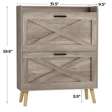 Homleke 32" W Farmhouse Shoe Storage Cabinet with 2 Flip Drawers and Barn Door Design, Adjustable Shelves, Modern Hidden Slim Narrow Shoe Rack Cabinet for Entryway, Foyer, Hallway, Living Room,Greige Homleke