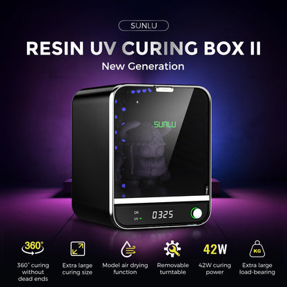 SUNLU Resin UV Curing Box II, 42W Power, Removable Turntable, Larger Size, All-in-one, no Installation, Rotating 405 nm UV Light Curing Machine for 3D Resin Printer. - WoodArtSupply