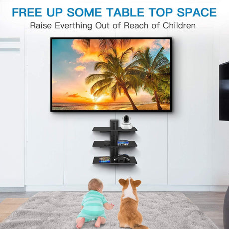 PERLESMITH Floating Wall Mounted Shelf AV Mount Shelf - Holds up to 16.5lbs - DVD DVR Component Shelf with Strengthened Tempered Glass - Perfect for DVD Players, TV Box and Cable Box, PSDSK3 PERLESMITH