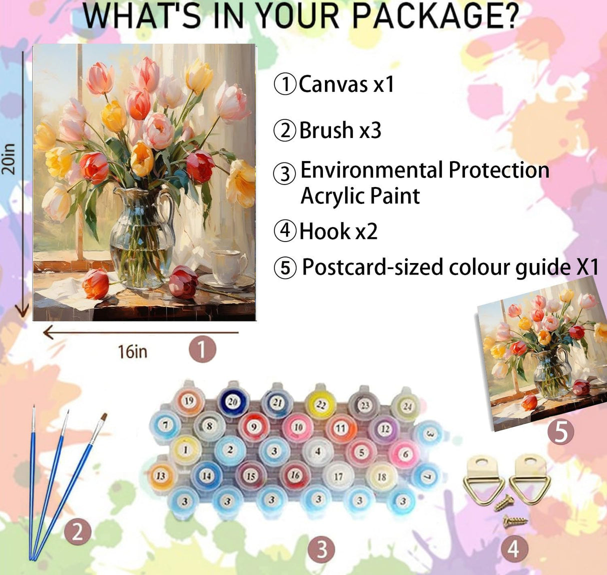 Arttoplus Flower Paint by Numbers Kit for Adults Canvas-Flower Paint by Numbers Kits for Adults,Flowers Painting by Numbers Adult for Gift Home Wall Decor(16x20inch) Arttoplus
