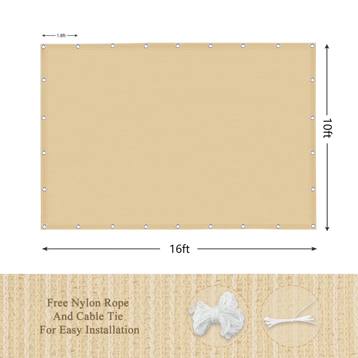 ABOSUN Outdoor Sun Shade Cloth, 10' x 16', Pergola, Deck, and Backyard Patio Sunshade with UV Protection, Heat Resistant HDPE Material, Reinforced Grommets (10x16 FT, Wheat) ABOSUN