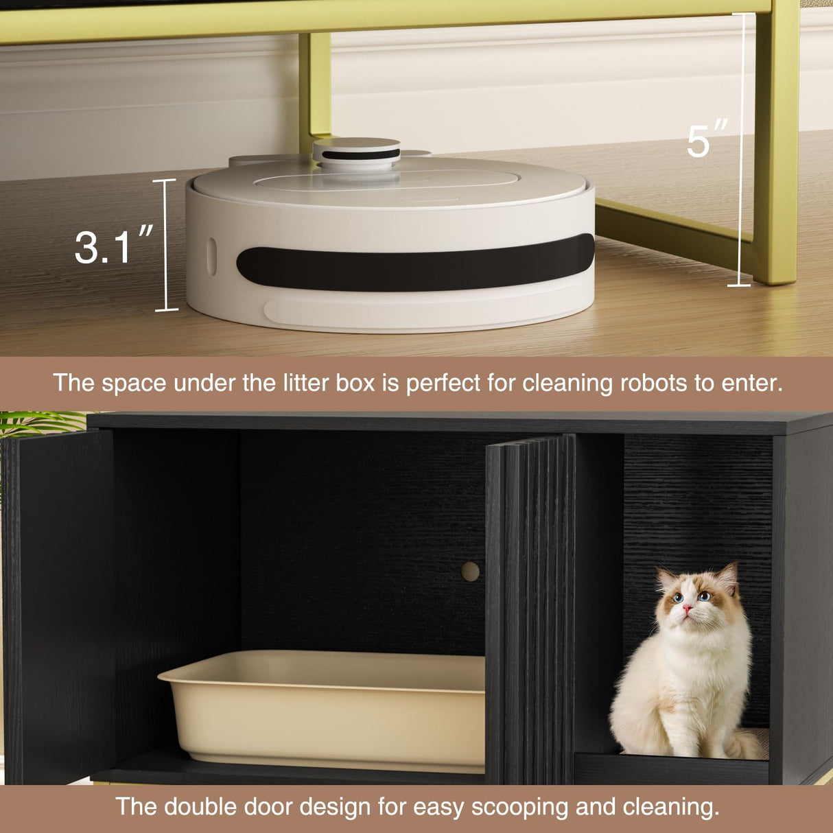 Halitaa Litter Box Enclosure, Modern Cat Litter Box Furniture Hidden Litter Box with Scratch Pad, Cat Washroom House End Table, Entryway Bench for Livingroom (Black) Halitaa