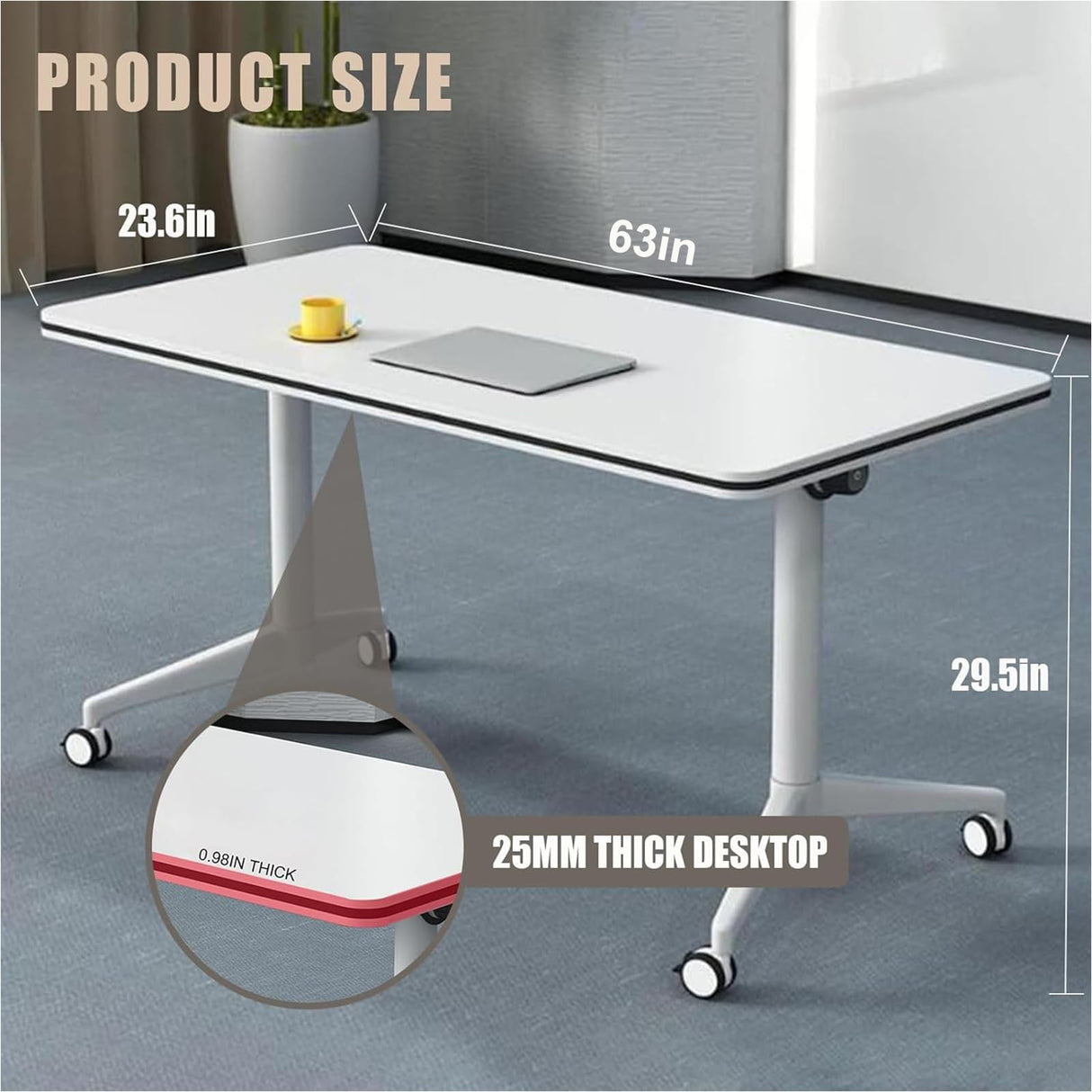 4 Pack Conference Table,Modern Folding Office Table Conference Room Tables with Lockable Wheels,Lockable Mobile Foldable Meeting Table Seminar Table for Home Office Media Centers Classroom(63in) ZanyCajole