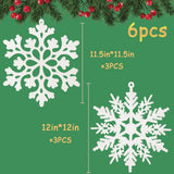 6pcs Large White Snowflakes Ornaments 12” Big Plastic Glitter Snowflake for Winter Indoor Outdoor Christmas Tree Window Room Decorations Giant Craft Snowflakes kockuu