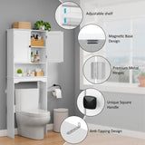 RRX Over The Toilet Storage Cabinet,Bathroom Above Toilet Cabinets Organizer, 24.8" L x 9.1 "W x 65.7 "H Free Standing Toilet Rack with Adjustable Shelf and Open Storage,Double Doors, White RRX