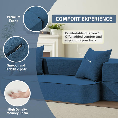 SUYOLS 2-in-1 Convertible Couch Bed with 2 Pillows - Folding Floor Couch & Sleeping Mattress - Washable Cover & Memory Foam Sleeper for Living Room/Guest Room/Home Office/Van Trip, Twin, Navy Blue SUYOLS
