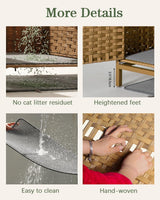 SETVSON Cat Litter Box Enclosure, Hidden Litter Box Furniture with Cat Litter Mat, Large Hidden Cat Litter Box Furniture, Handwoven Rattan Cat House with Metal Heightened Feet 30.3×18.3×28 Inches SETVSON