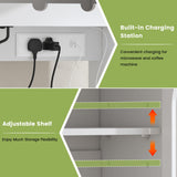 kepptory 72" Coffee Bar Cabinet w/Large Acrylic Wine Display Areas and LED, Wine Bar Cabinet with Long Rack, Storage Hutch, Faux Marble Countertop, for Home Dining Room Kitchen, White kepptory