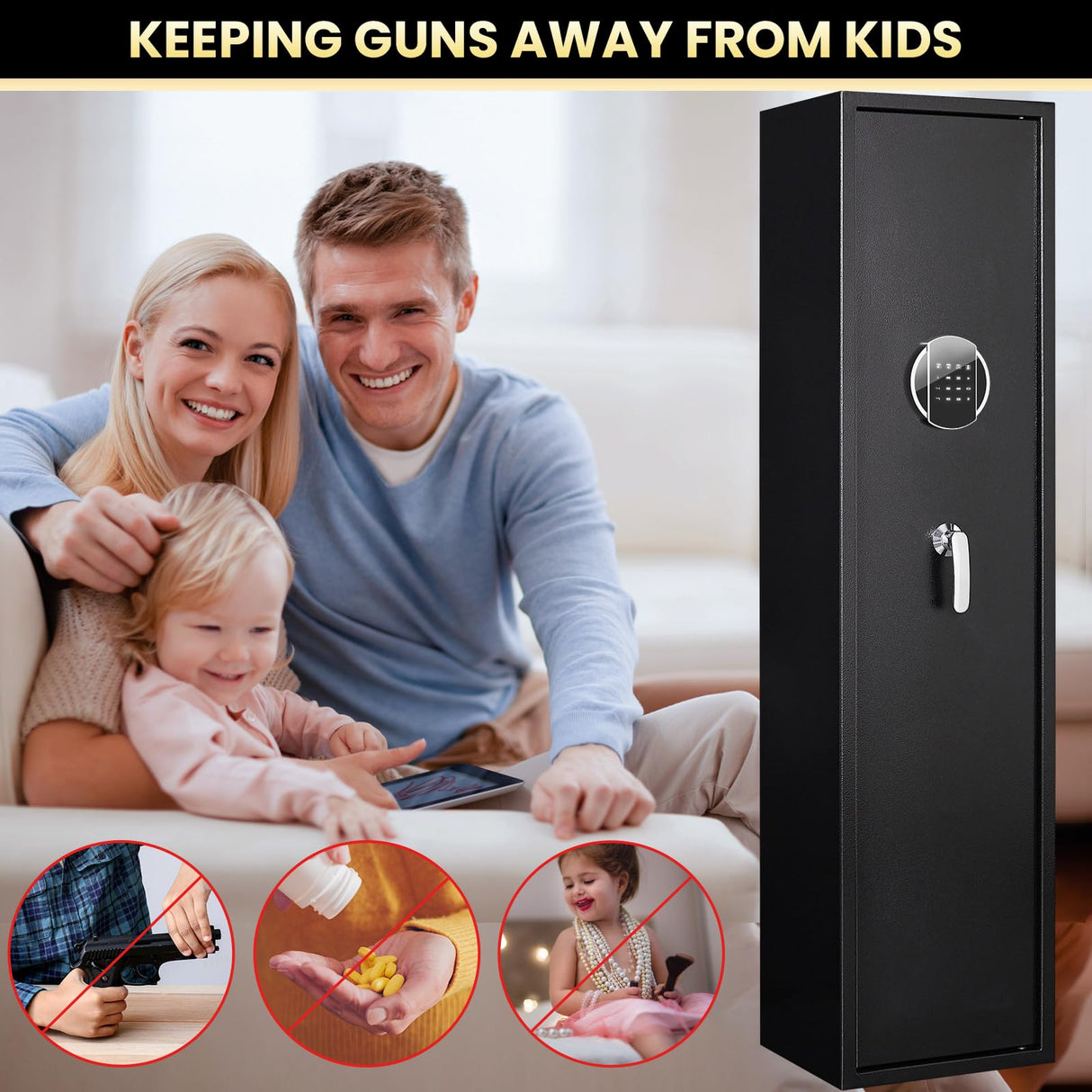 Omethey 4-5 Gun Safe, Gun safes for Home Rifle and Pistols, Quick Access Rifle Safes for Shotguns, Gun Cabinets with Adjustable Racks, Large Space Storage Gun Cabinet Omethey