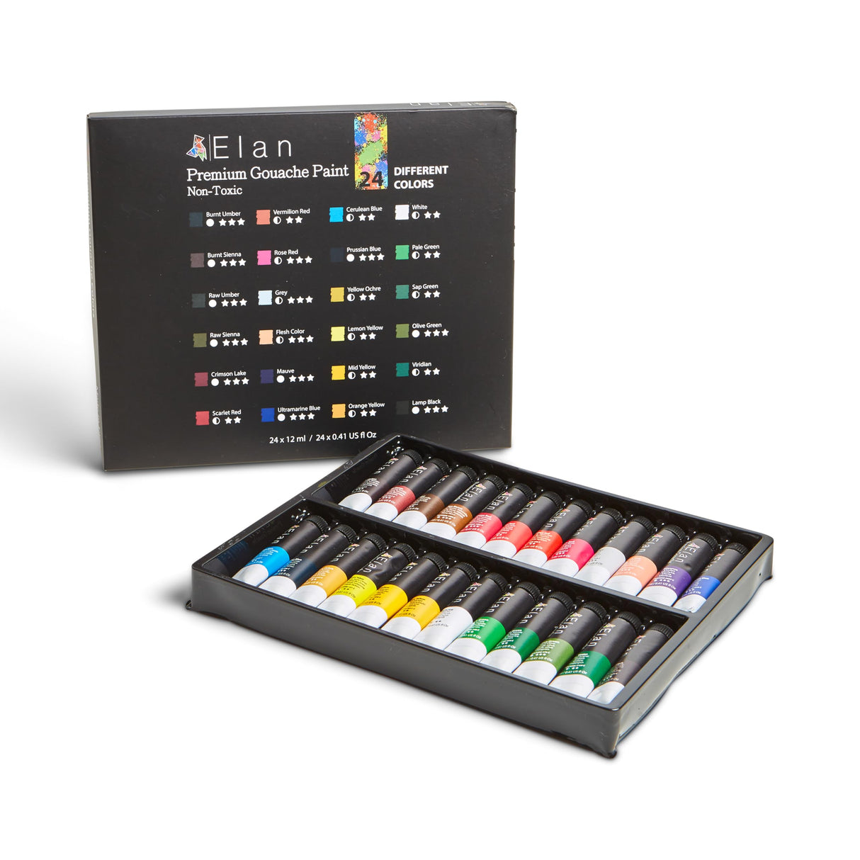 Elan Professional Gouache Paint Set, 24 Rich Colors Gouache Paint Tubes 0.4fl oz, Non-Toxic Mini Tubes for Canvas & Crafts, Art Paints for Adults Elan