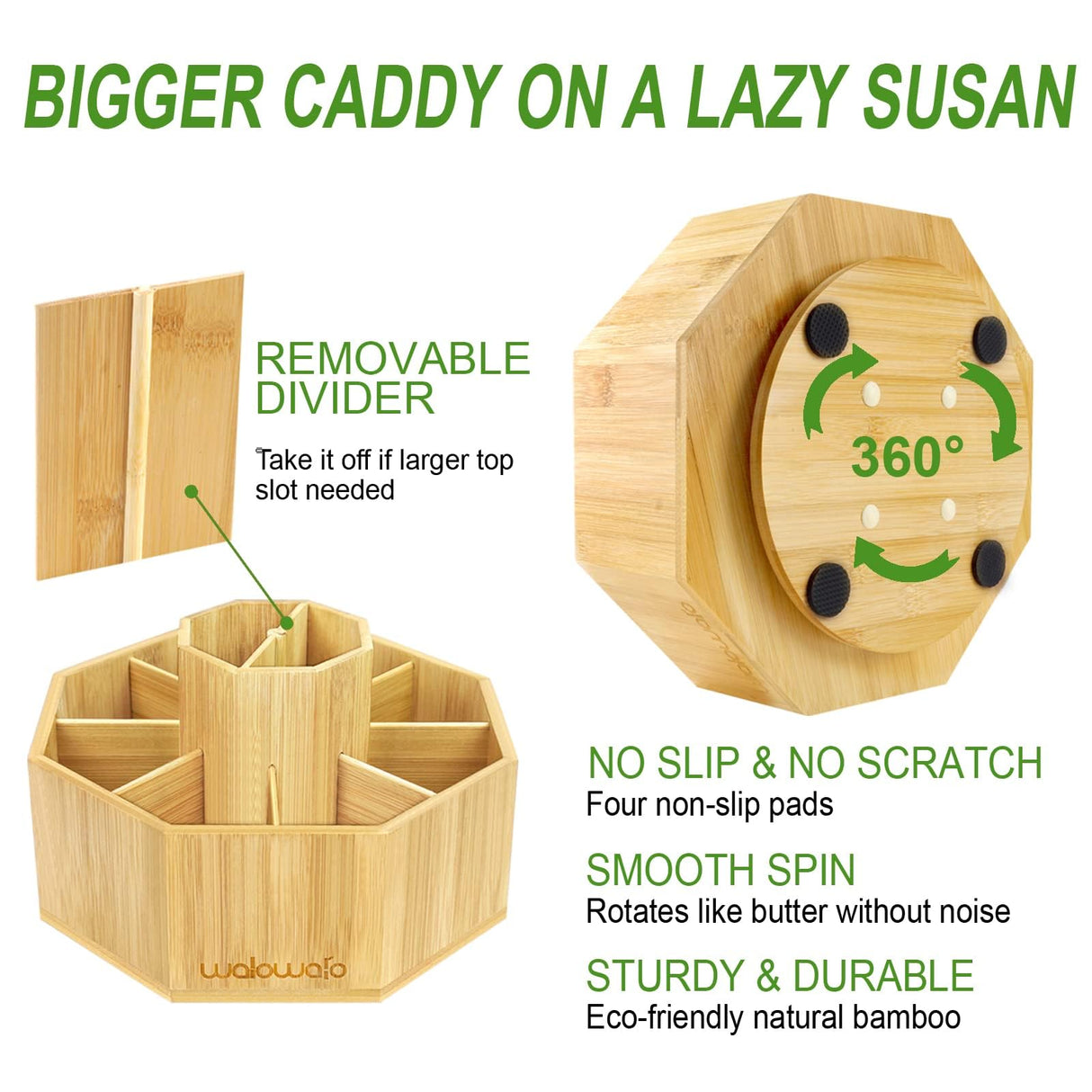 walowalo Bamboo Rotating Art Supply Organizer Holds 800+ Pencils Spinning Crayon Marker Pen Holder for Desk Brush Storage for Office School Classroom Organization Stationary (Larger Version) walowalo