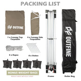 OUTFINE Patio Canopy 10'x10' Pop Up Commercial Instant Gazebo Tent, Outdoor Party Canopies with 4 Removable Sidewalls, Stakes x8, Ropes x4 (Khaki, 10 * 10FT) OUTFINE