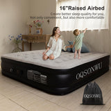 Oqsonwu Air Mattress 16" Air Bed Queen with Built in Pump, Foldable Portable Queen Inflatable Mattress, 660 lbs Weight Capacity Blow Up Air-Mattress Suitable for Guests, Indoors and Camping Oqsonwu