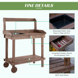 Outsunny 36'' Wooden Potting Bench Work Table with 2 Removable Wheels, Sink, Drawer & Large Storage Spaces, Brown Outsunny
