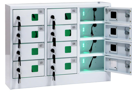 Bpatoimsx Secure and Convenient 12 Bays Cell Mobile Phone Steel Locker with Charger Charging Station Cabinet and key lock White - Ideal for Students and Employees Bpatoimsx