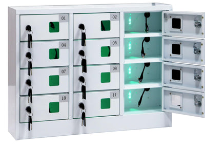 Bpatoimsx Secure and Convenient 12 Bays Cell Mobile Phone Steel Locker with Charger Charging Station Cabinet and key lock White - Ideal for Students and Employees