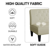 Alunaune Upholstered Loveseat Bench Couch for Bedroom, Modern Anti Scratch Cushioned Armless Settee Small Love Seat Sofa Faux Leather Living Room Couch-Beige Alunaune
