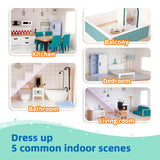 OOOK Wooden Dollhouse for Kids, Doll House with Simulated Luxury Furniture Set, Dollhouse Playset Gifts for Girls Toddlers (Including 4 Family Dolls OOOK