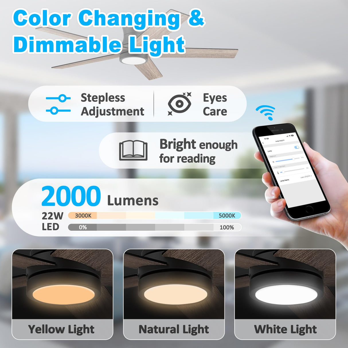 52" Smart Wood Low Profile Ceiling Fan with Lights Remote,Outdoor Indoor Flush Mount Ceiling Fans,Controll by Voice WIFI Alexa App,Quiet DC Motor,Modern Black Walnut Fan for Bedroom Living Room Patio Lorpies